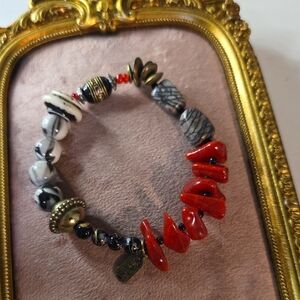 Vintage Treska Bohemian Style Red and Black Beaded Bracelet